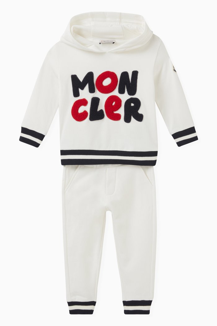 Logo Hooded Sweatsuit Set in Chenille, White