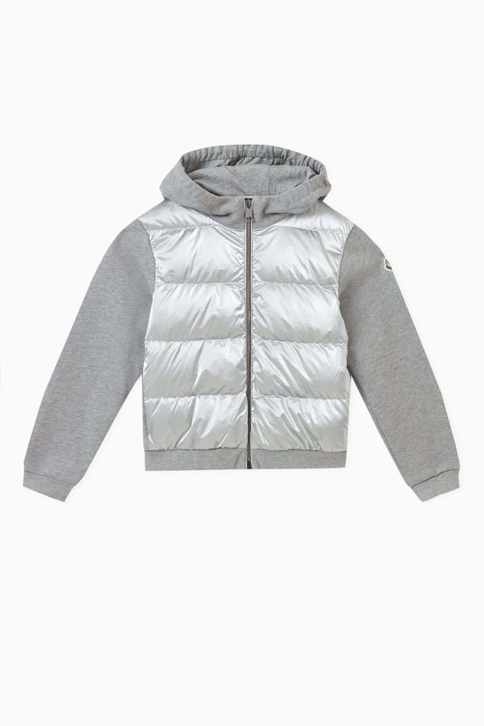 

Zip-Up Padded Hoodie in Nylon & Cotton-fleece, Grey