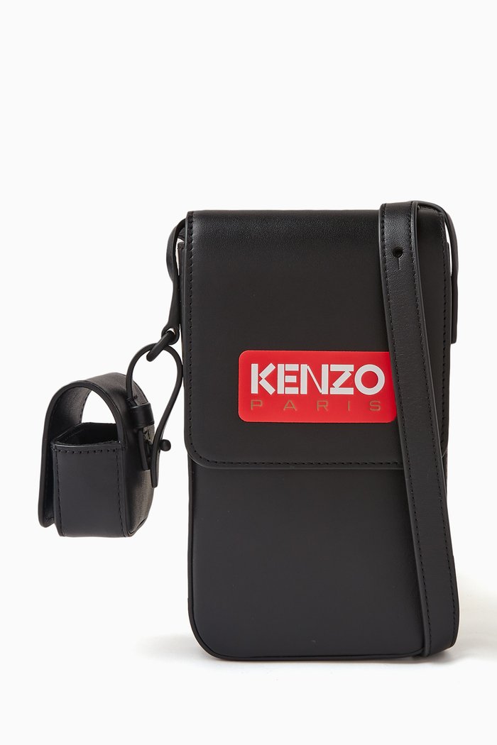 

Kenzo Paris Crossbody Phone Case in Leather, Black