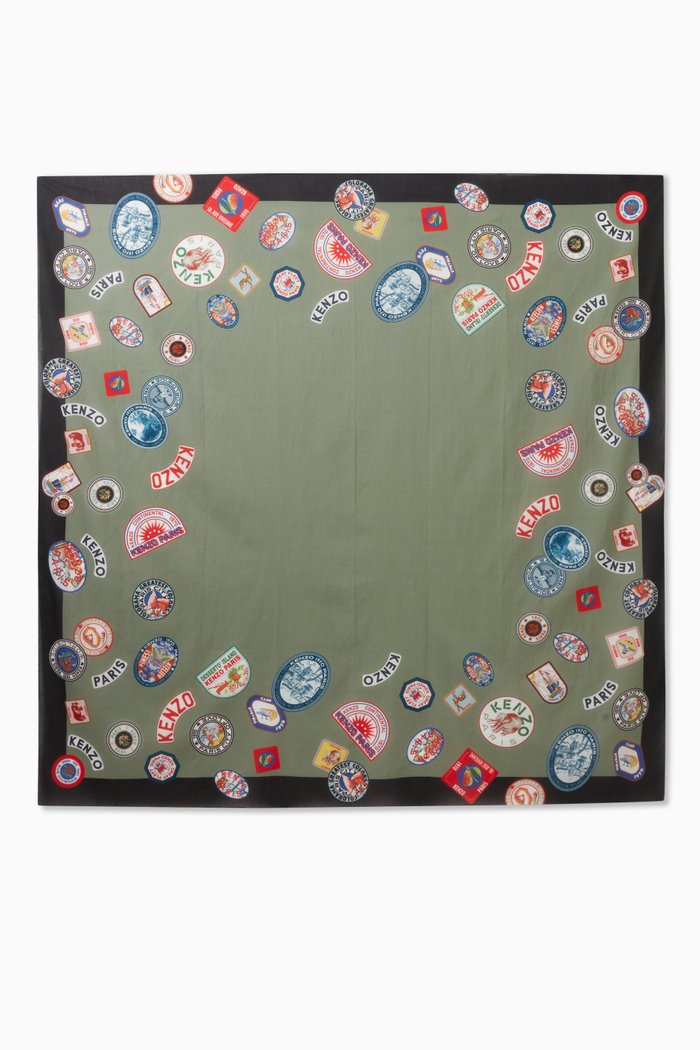 

Large Kenzo Travel Square Scarf in Cotton, Green