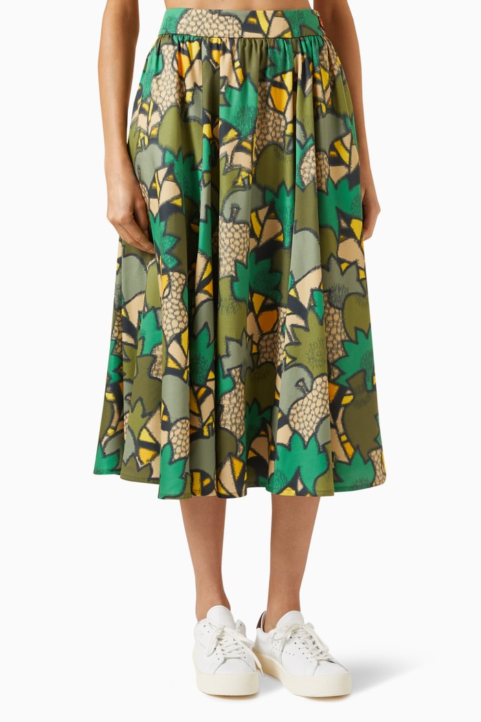 

Kimono Kenzo Camo Midi Skirt in Lyocell-blend, Green