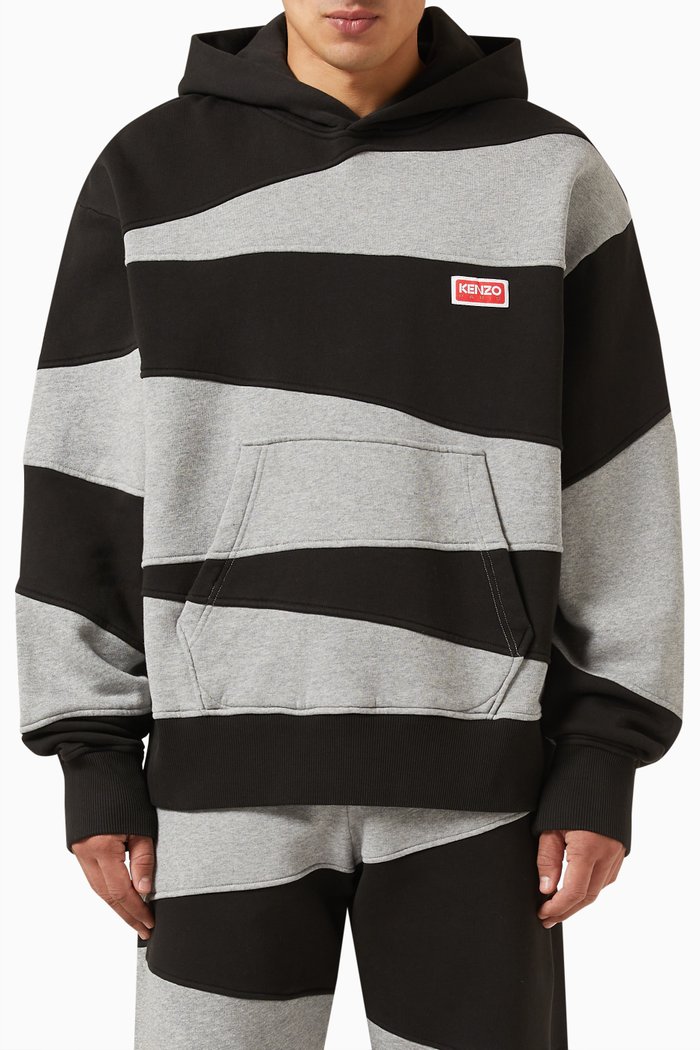 

Dazzle Stripe Hoodie in Fleece, Black