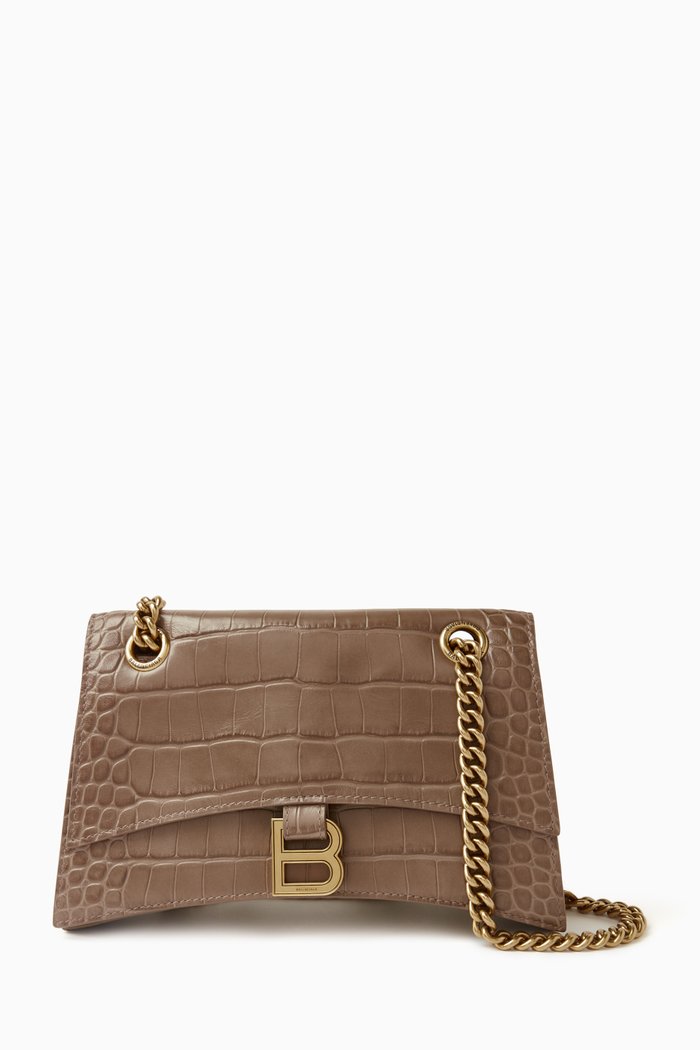 

Small Crush Chain Bag in Croc-embossed Leather, Grey