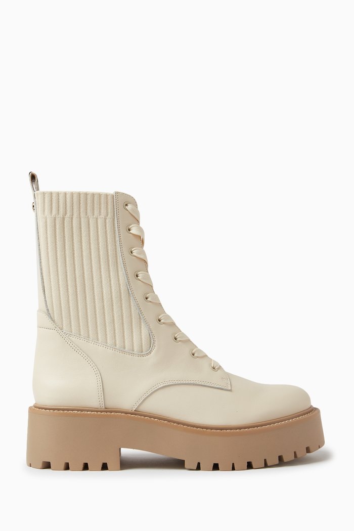

Evina Chelsea Combat Boots in Leather, White