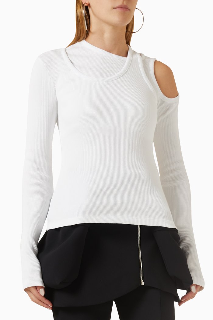 

Asymmetric Long-sleeve Top in Jersey, White