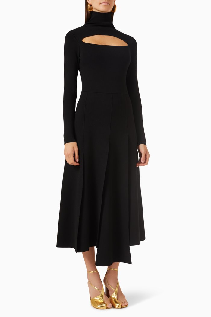

Cut-out Midi Dress in Viscose-knit, Black