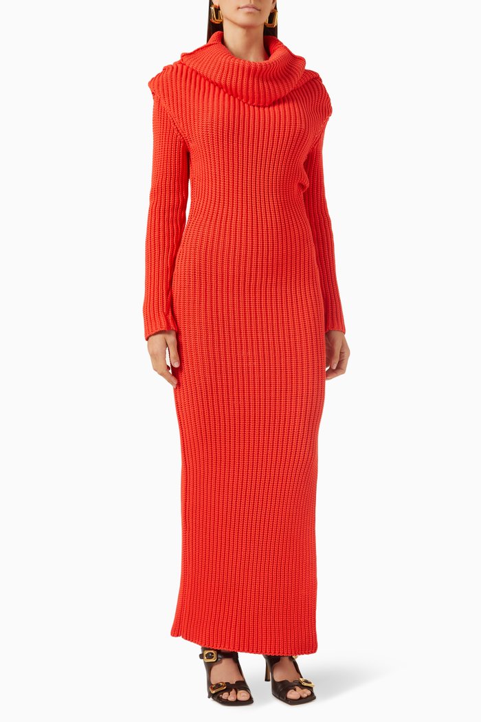 

Cowl-neck Maxi Dress in Wool, Red