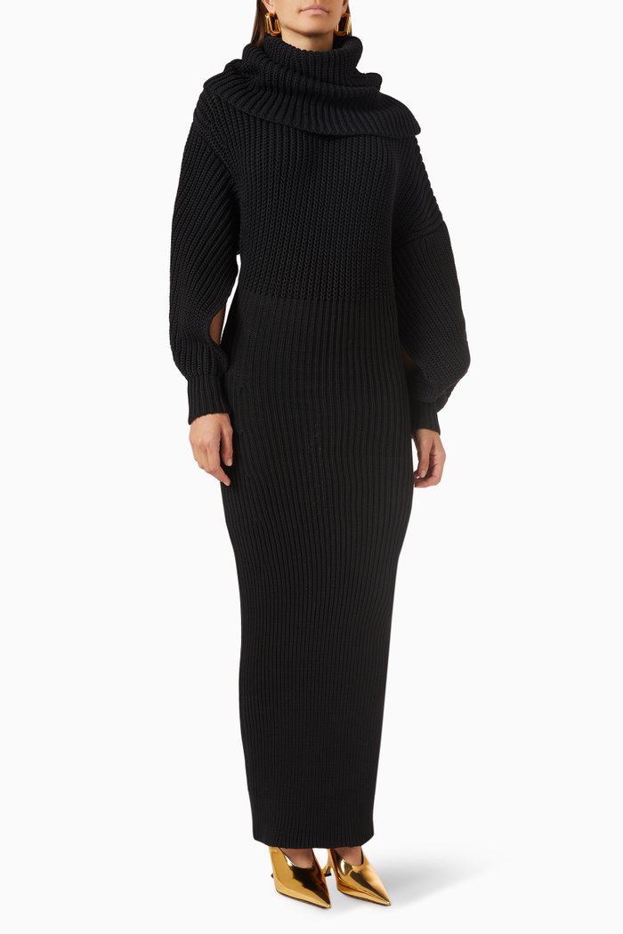 

Snood Maxi Dress in Wool, Black