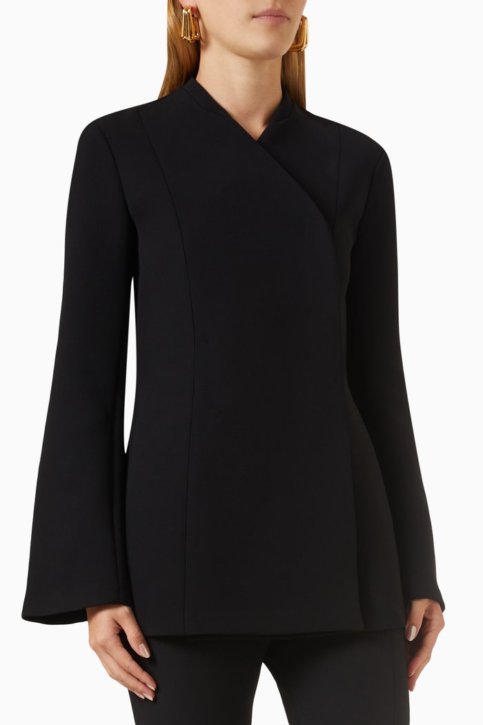 

Mandarin Collar Jacket in Crepe, Black