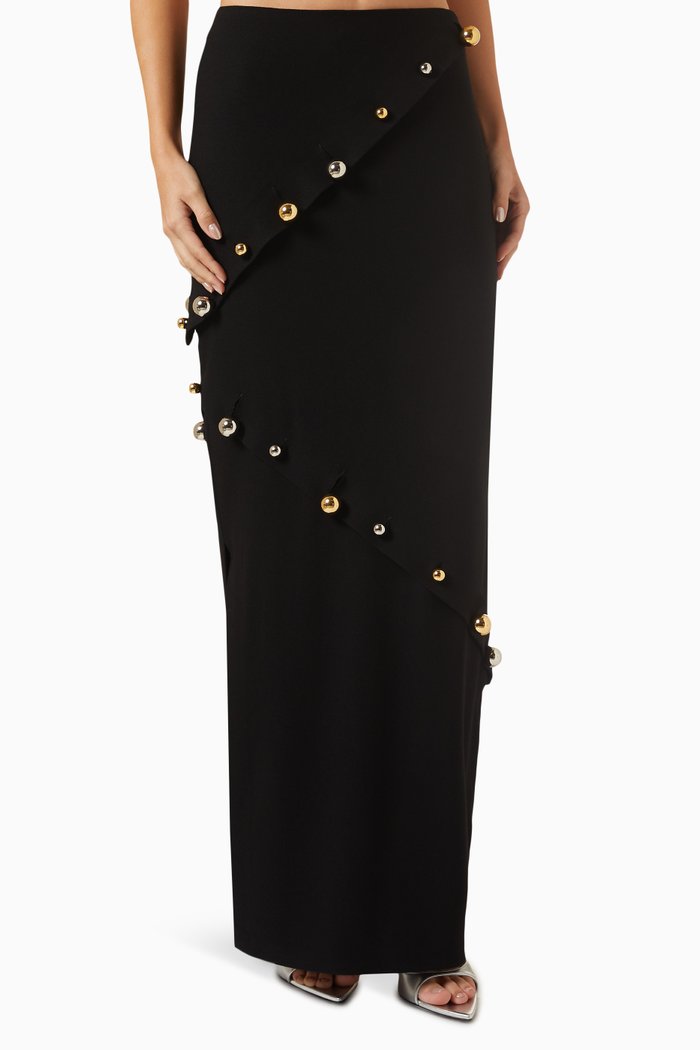 Octopus Maxi Skirt in Wool, Black