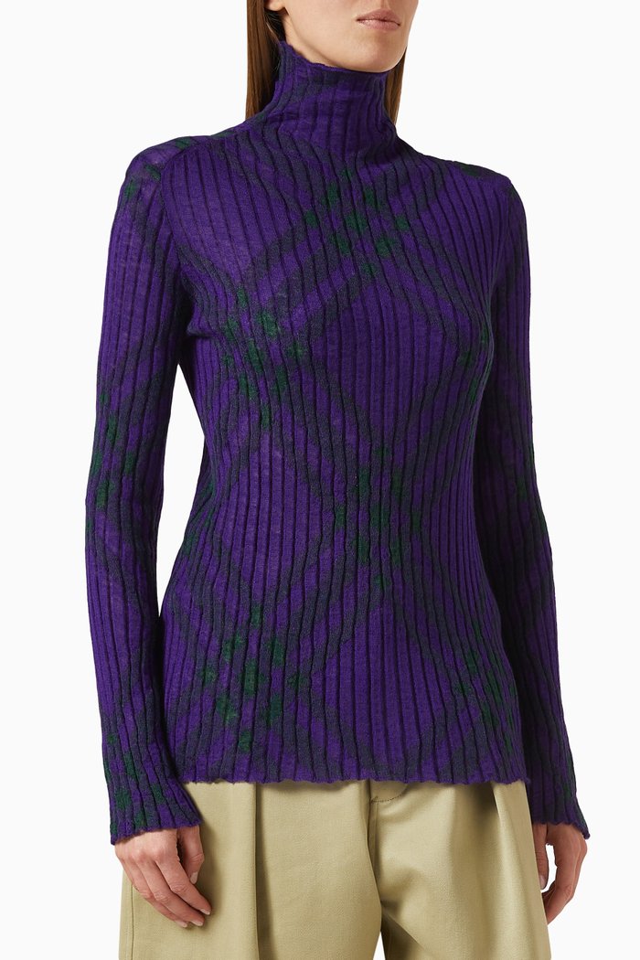 

Check High Neck Sweater in Mohair, Purple