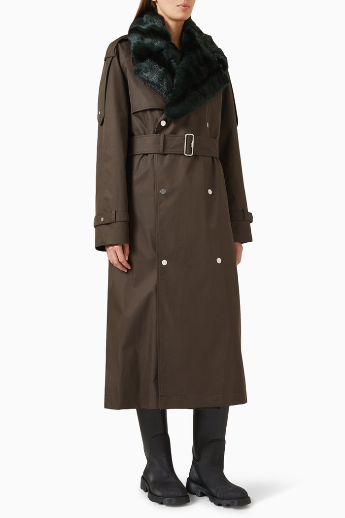 

Long Kennington Trench Coat in Cotton Gabardine, Brown