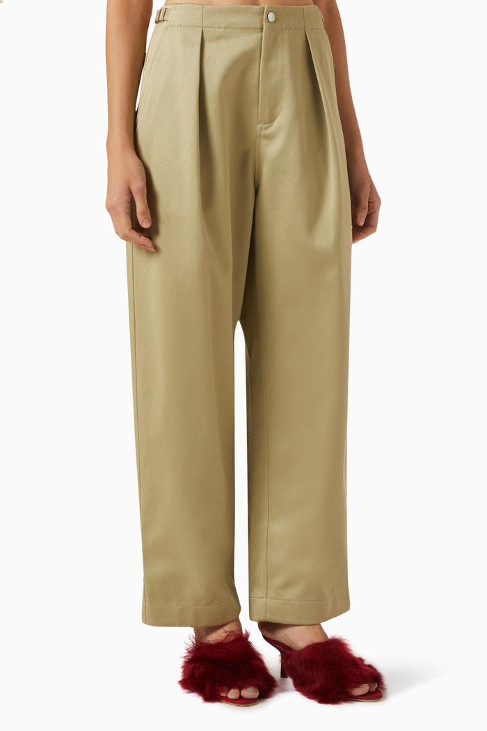 

Waist-adjuster Pants in Satin, Green