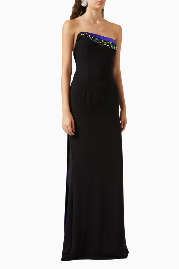 

Strapless Asymmetric Embellished Gown in Satin, Multicolour