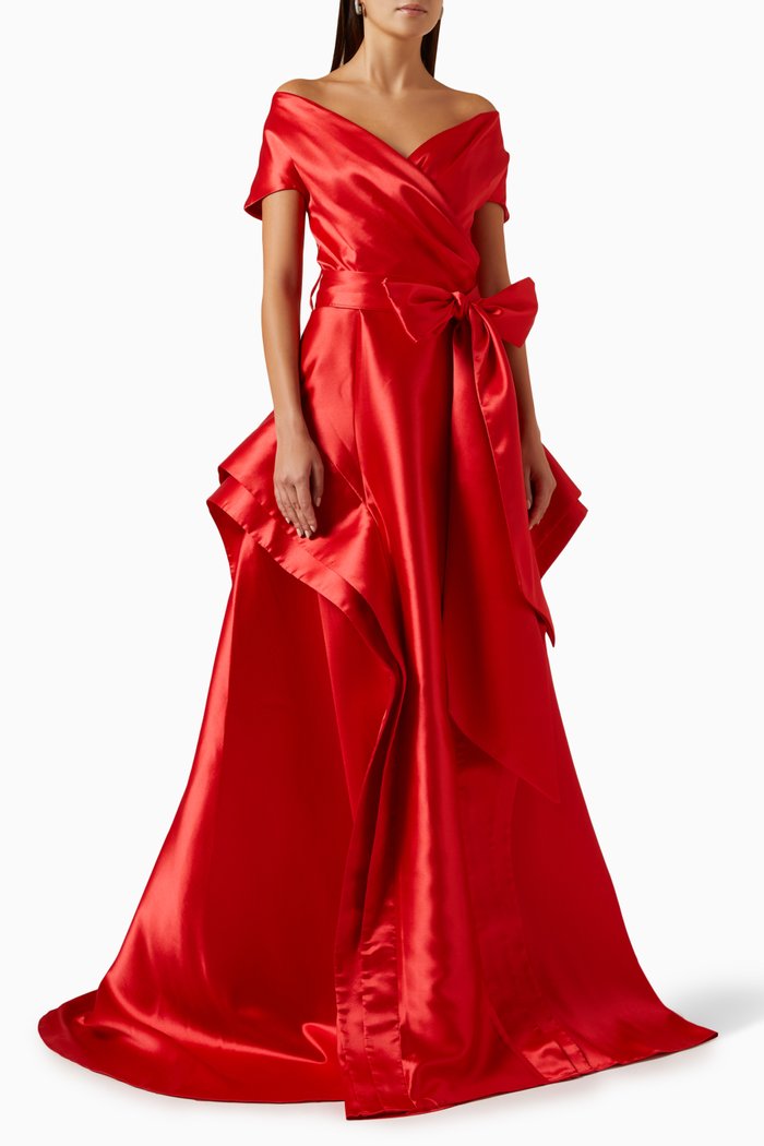 

Off-shoulder Gown in Satin, Red