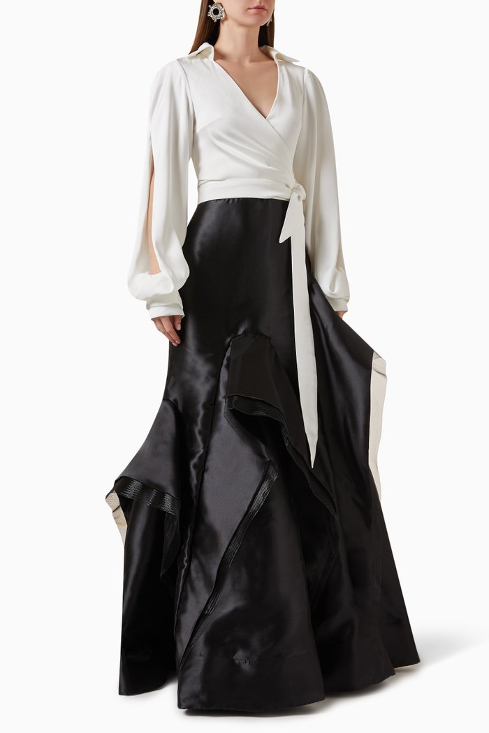 

Wrap-around Open-sleeved Maxi Gown, Multicolour