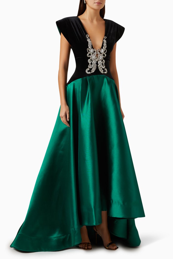 

Embellished Colour-block Gown in Velvet & Satin, Multicolour
