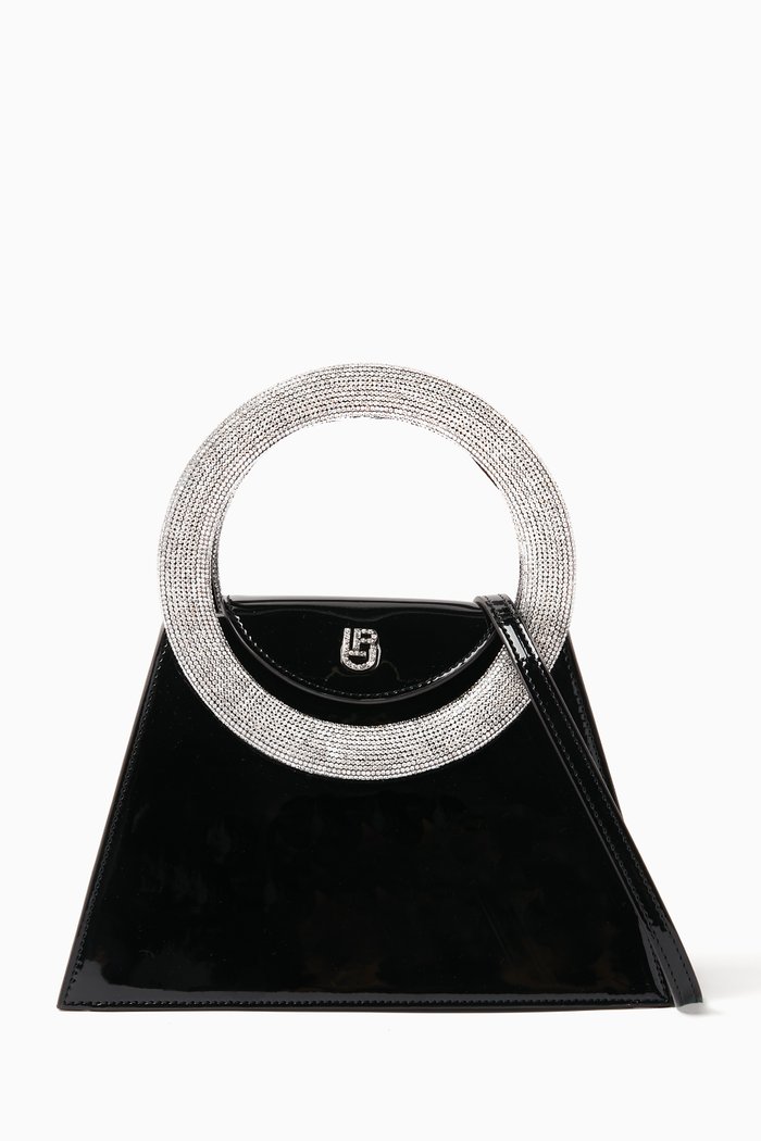 

Trapezio Top Handle Bag in Patent Leather, Black