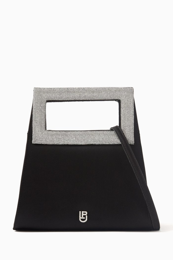 

Small Square Top Handle Bag in Satin, Black