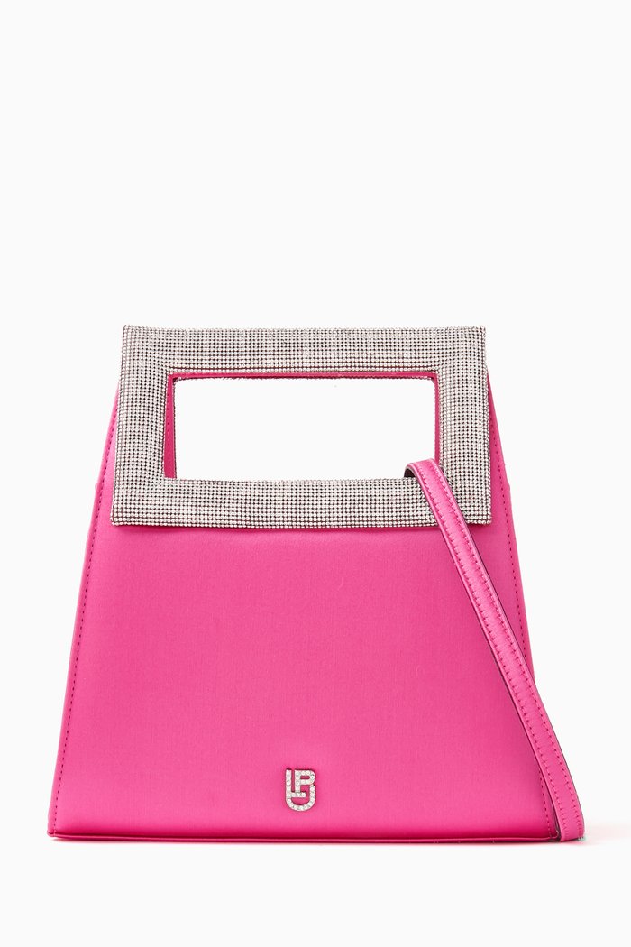 

Small Square Top Handle Bag in Satin, Pink