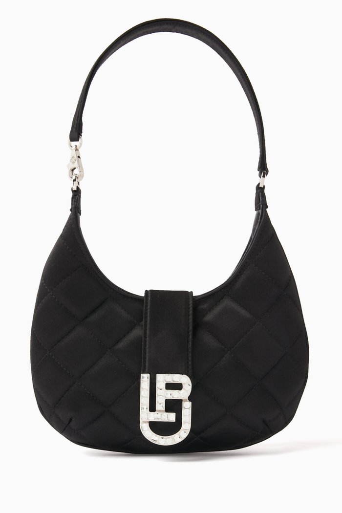

Small Cindy Baguette Top Handle Bag in Quilted-satin, Black
