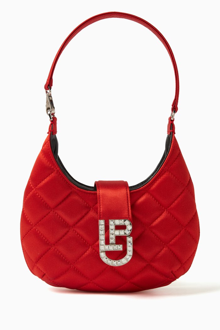 

Small Cindy Baguette Top Handle Bag in Quilted-satin, Red