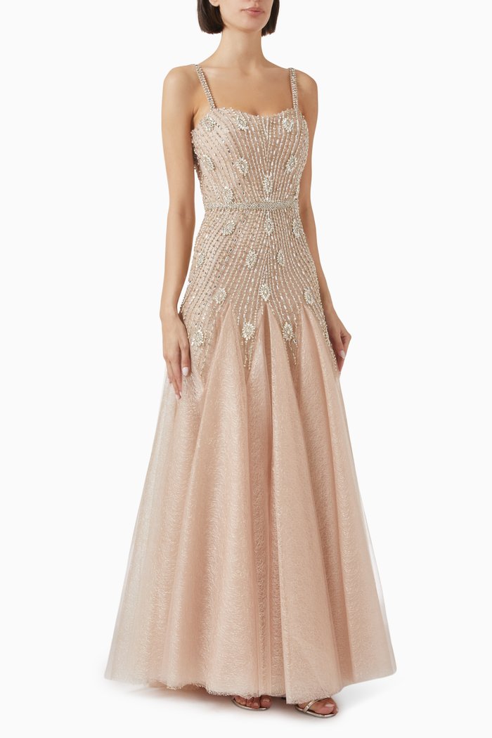 

Embellished Bustier Gown, Silver