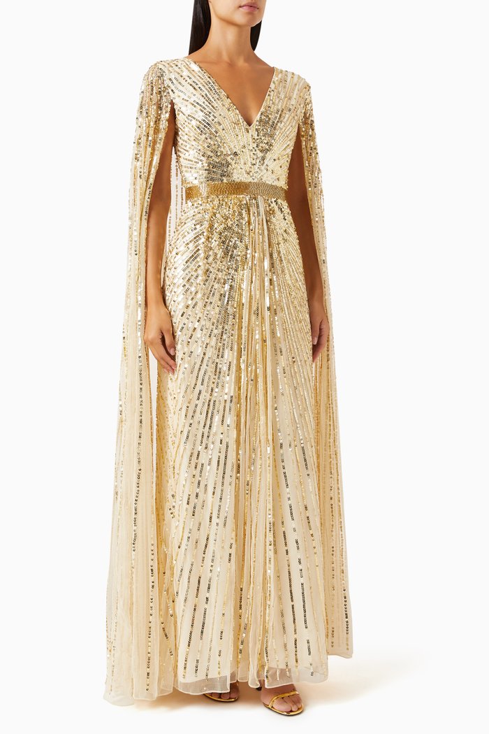 

Sequin Cape Gown, Neutral
