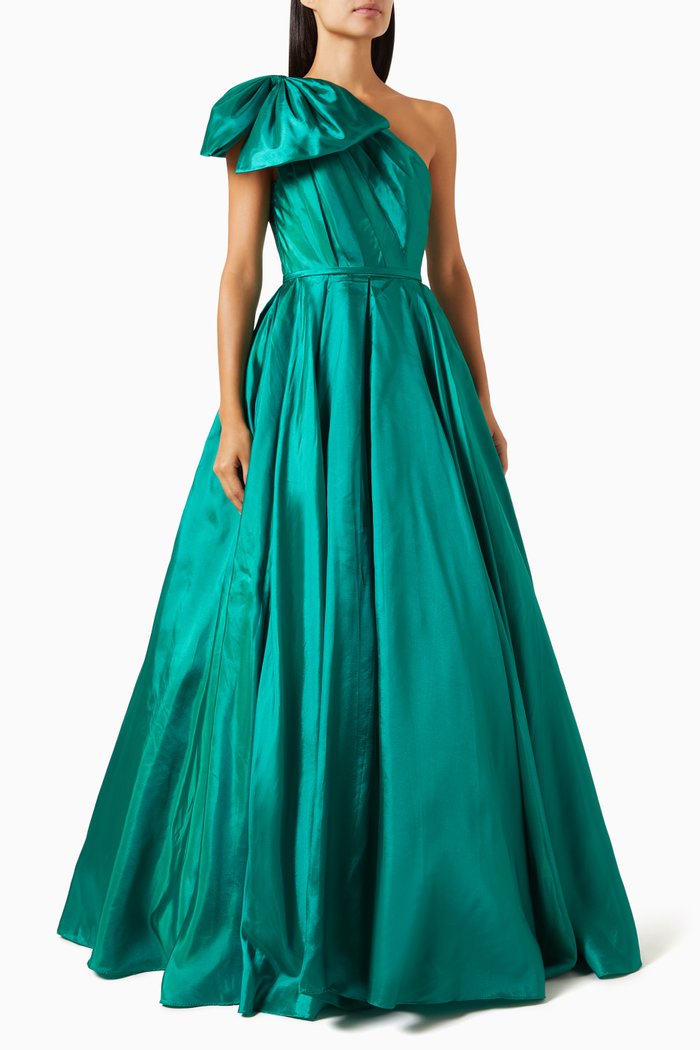 

One Shoulder Bow Ballgown, Green