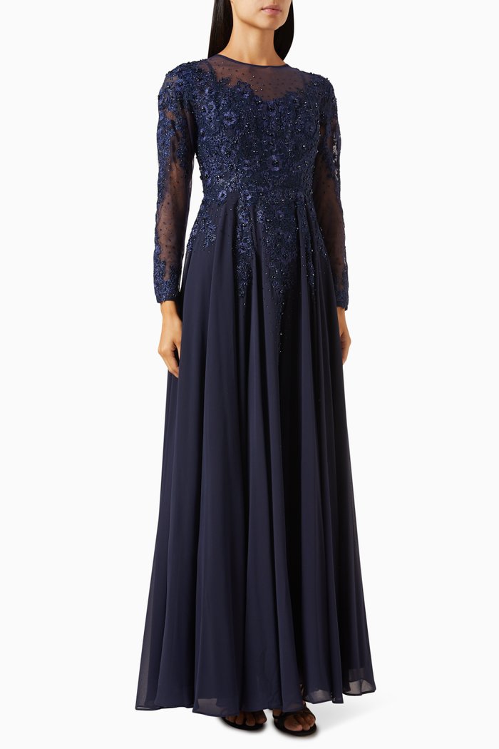 

Crystal-embellished Gown in Lace, Blue