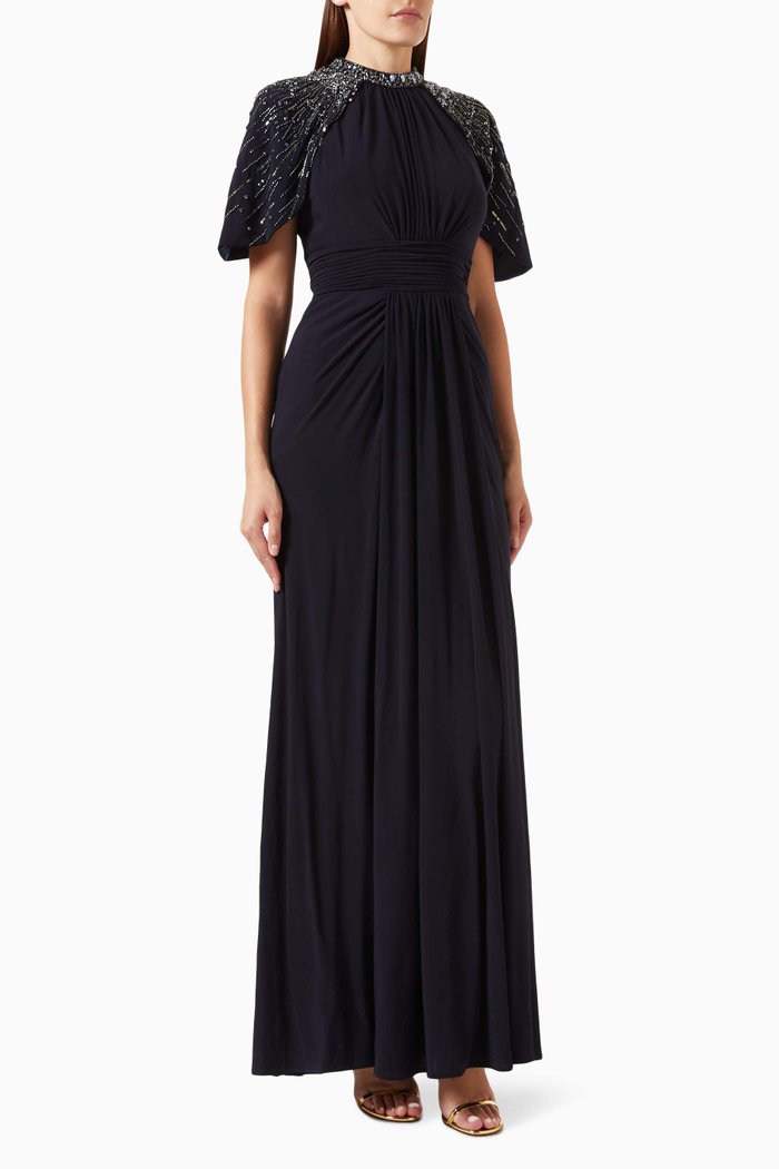 

Embellished Cape Gown, Blue