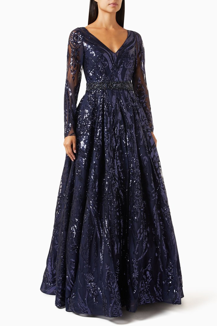 

Embellished Evening Gown, Blue