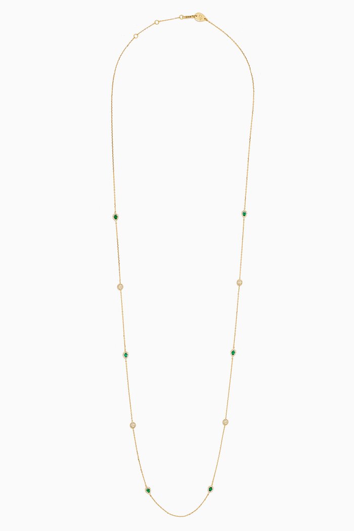 Sautoir Emerald & Diamond Long Necklace in 18kt Gold, Yellow