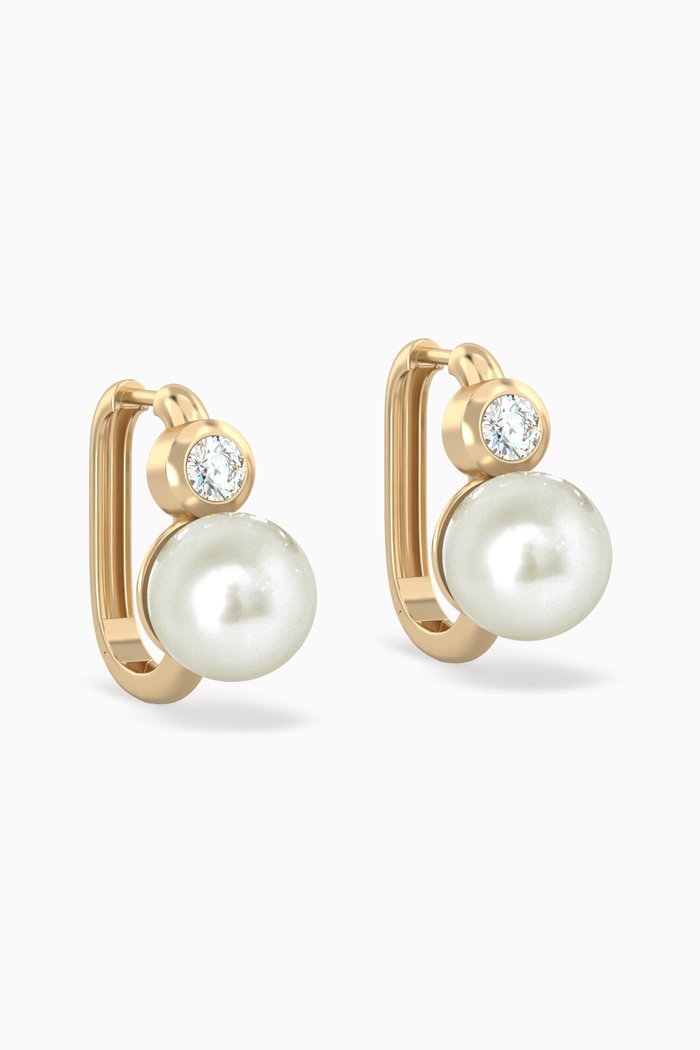 

Daisy Diamond & Pearl Rectangle Hoops in 18kt Gold, Yellow