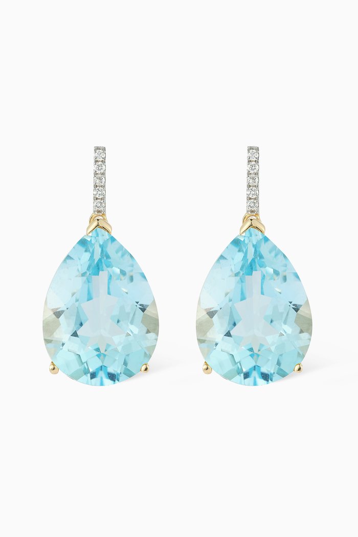 

Topaz & Diamond Pear Drop Earrings in 14kt Gold, Blue