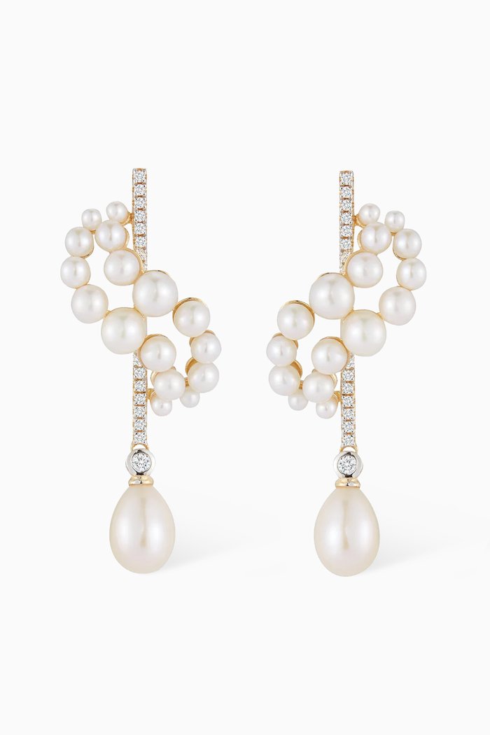 Pearl Curve Form Drop Earrings in 14kt Yellow Gold