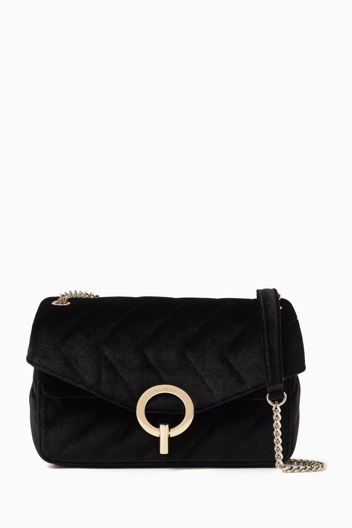 Yza Shoulder Bag in Quilted Velvet, Black