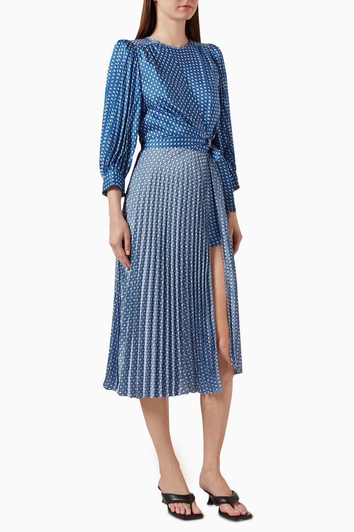

Ttie-print Romper Dress in Satin, Blue