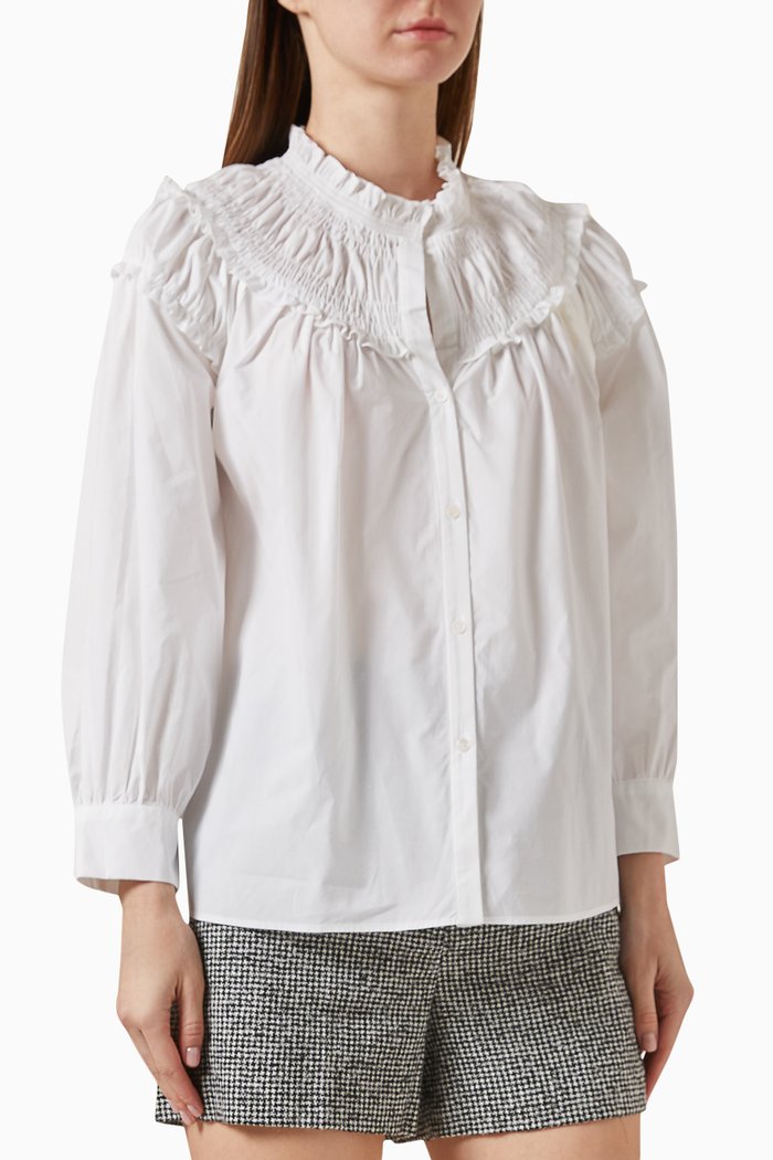 

Smocked Collar Top in Cotton, White