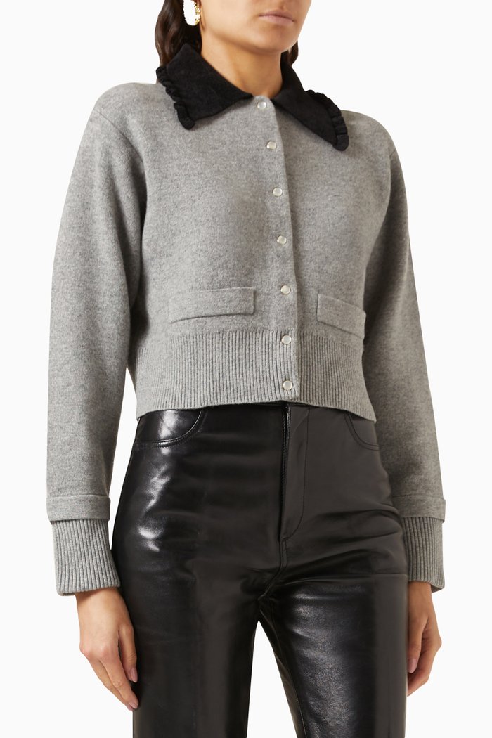 

Etienne Cropped Cardigan in Wool-blend Knit, Grey