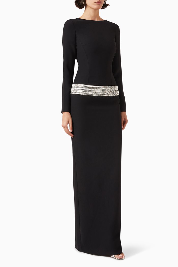 

Crystal-embellished Maxi Dress in Crepe, Black