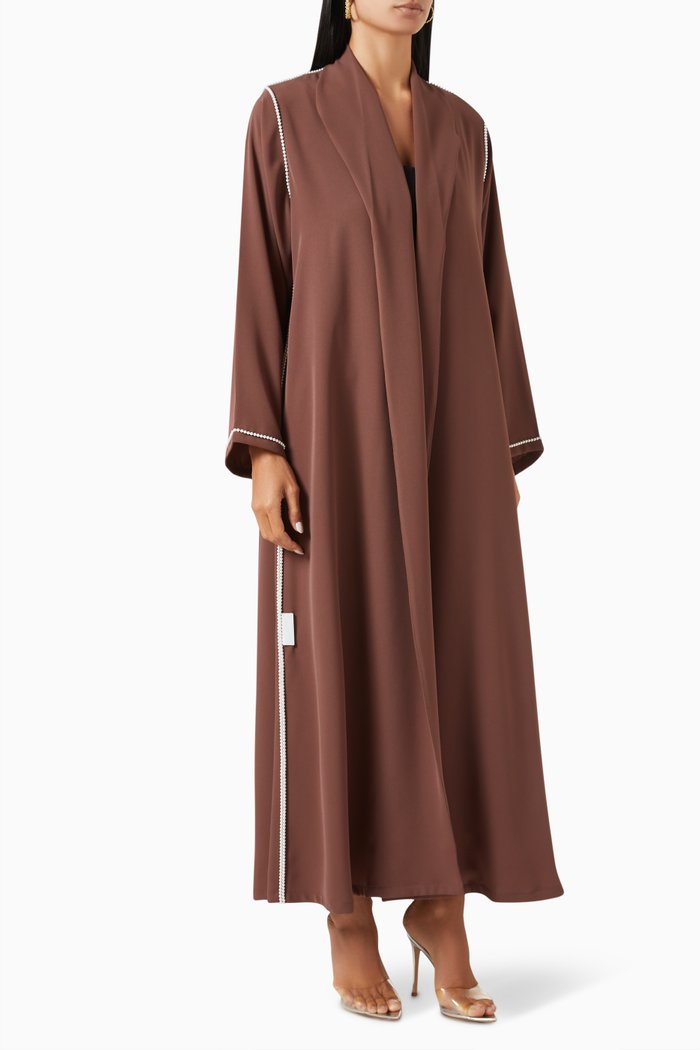 

Pearl-embellished Abaya in Polycrepe, Brown