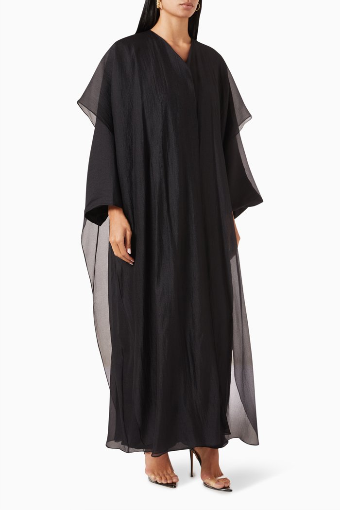 

Layered Bisht Abaya in Glitter Organza, Black
