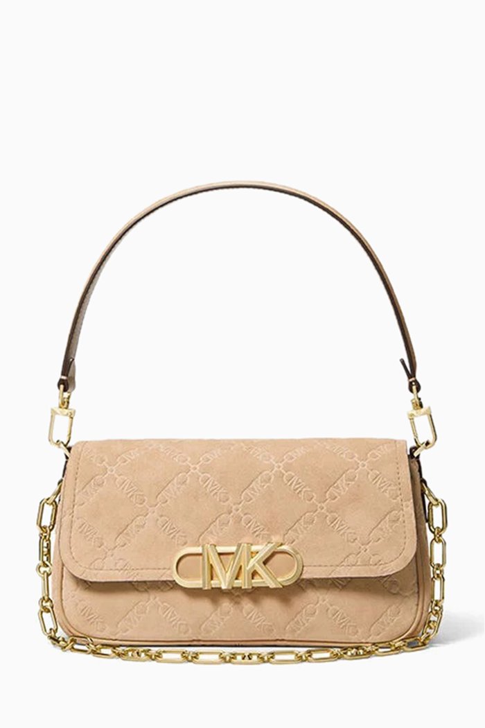 Medium Parker Shoulder Bag in Suede, Brown