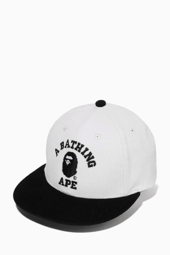 

College Baseball Cap in Corduroy, White