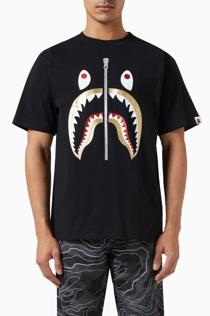 Glitter Shark T-shirt in Cotton, Black
