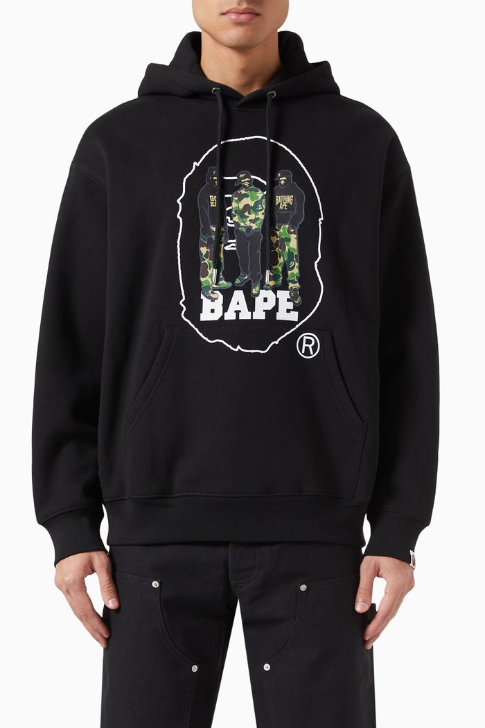 

Sports Graphic Logo-Print Hoodie in Cotton, Black