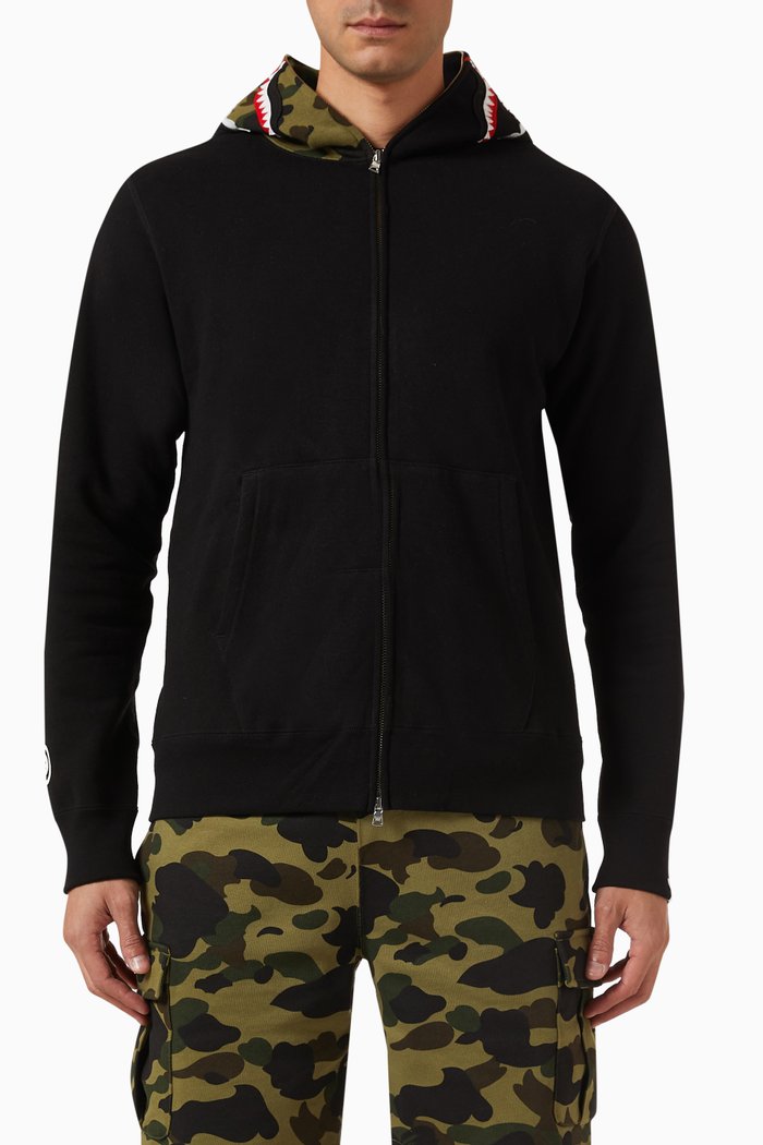 

Shark Zip Hoodie in Cotton-fleece, Black