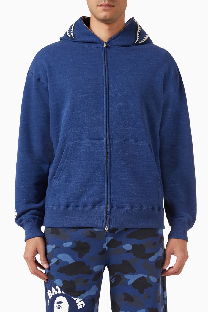

Shark Zip Hoodie in Cotton-fleece, Blue