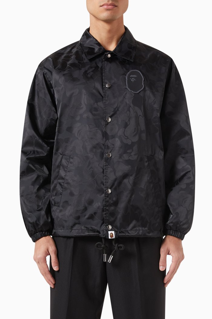 

Tonal Solid Camo Coach Jacket in Nylon, Black